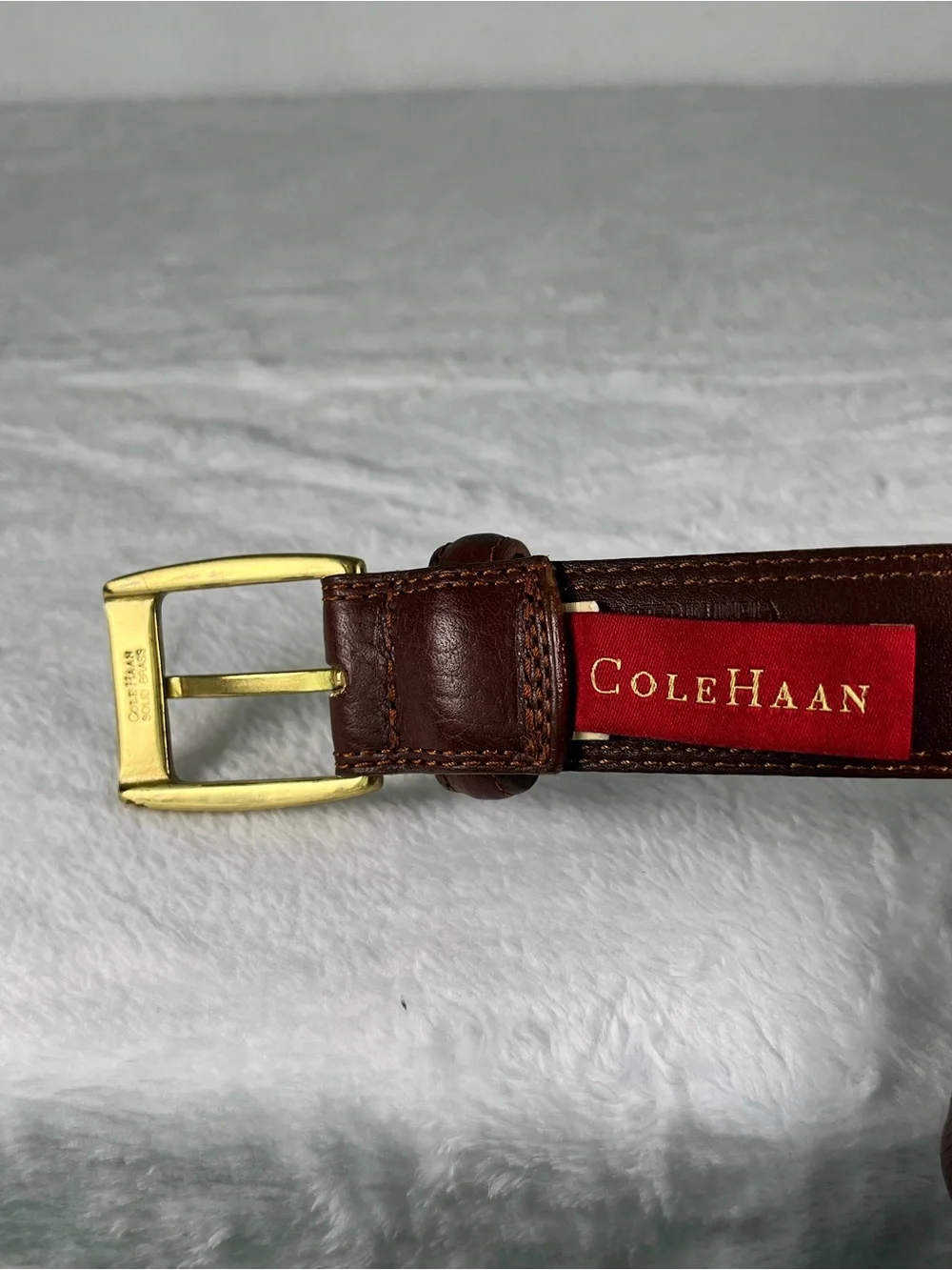 Cole Haan Men's Brown Pebbled Leather Belt Solid Brass Buckle Size 110/44 Preppy